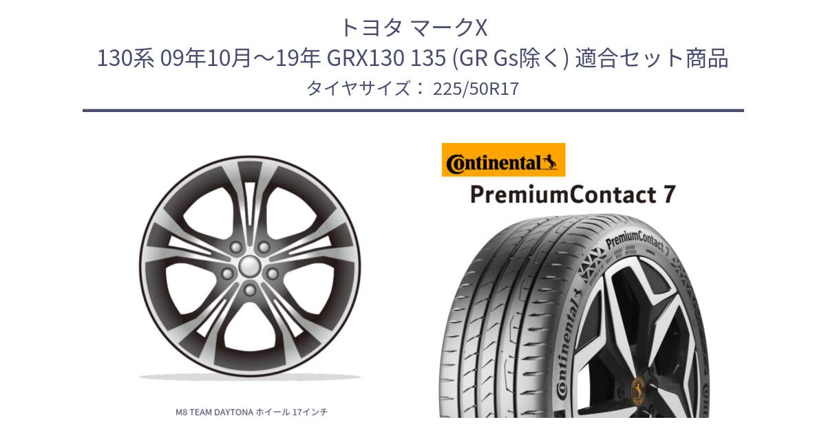 トヨタ マークX 130系 09年10月～19年 GRX130 135 (GR Gs除く) 用セット商品です。M8 TEAM DAYTONA ホイール 17インチ と 25年製 PremiumContact 7 EV PC7 並行 225/50R17 の組合せ商品です。
