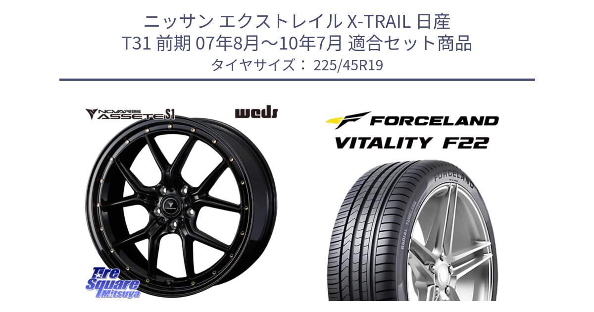 ニッサン エクストレイル X-TRAIL 日産 T31 前期 07年8月～10年7月 用セット商品です。41326 NOVARIS ASSETE S1 ホイール 19インチ と Vitality F22 在庫● サマータイヤ 225/45ZR19 2025年製 ●サマーセール● 225/45R19 の組合せ商品です。