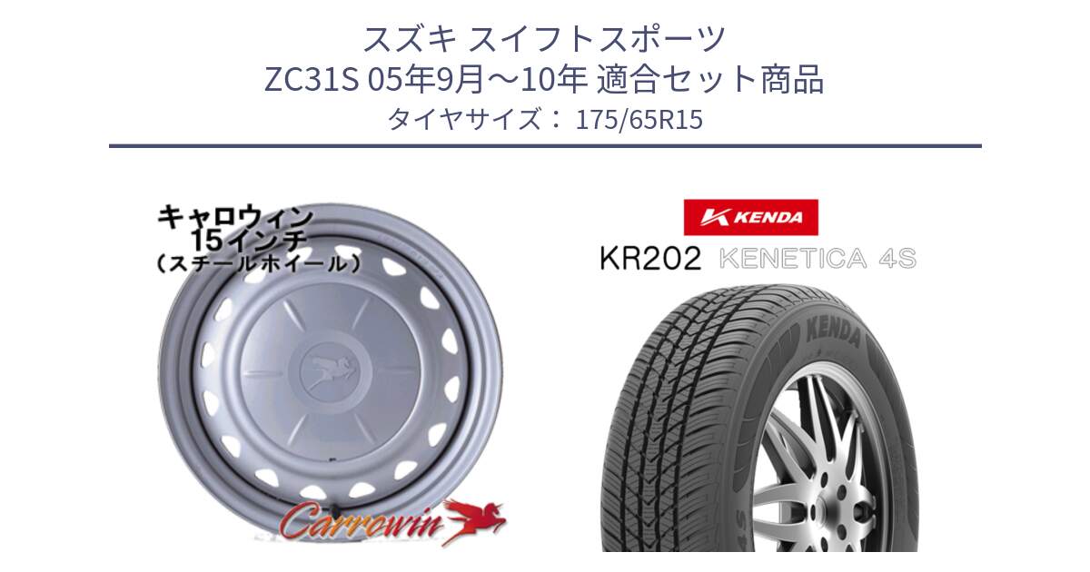 スズキ スイフトスポーツ ZC31S 05年9月～10年 用セット商品です。キャロウィン PS-602 スチールホイール  15インチ と ケンダ KENETICA 4S KR202 オールシーズンタイヤ 175/65R15 の組合せ商品です。