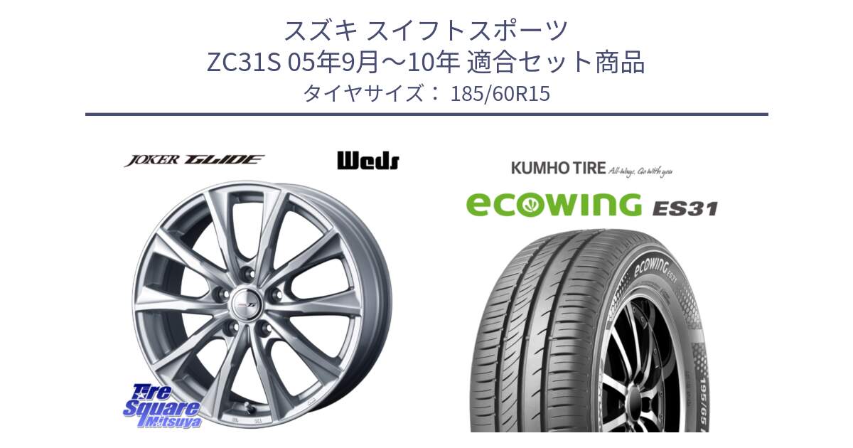 スズキ スイフトスポーツ ZC31S 05年9月～10年 用セット商品です。JOKER GLIDE ホイール 4本 15インチ と ecoWING ES31 エコウィング サマータイヤ 185/60R15 の組合せ商品です。