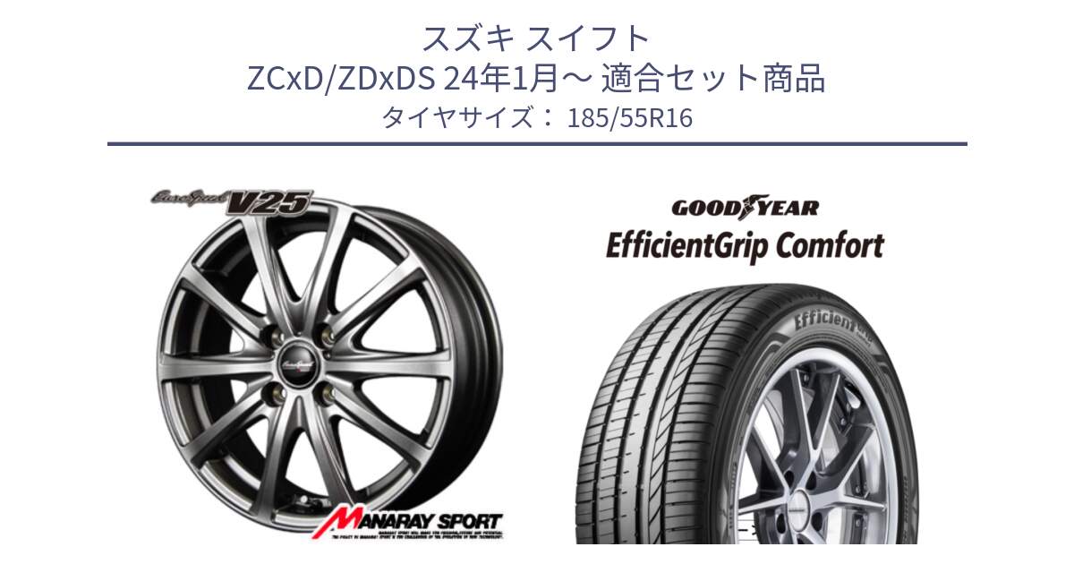 スズキ スイフト ZCxD/ZDxDS 24年1月～ 用セット商品です。MID EuroSpeed ユーロスピード V25 ホイール 16インチ と EffcientGrip Comfort サマータイヤ 185/55R16 の組合せ商品です。